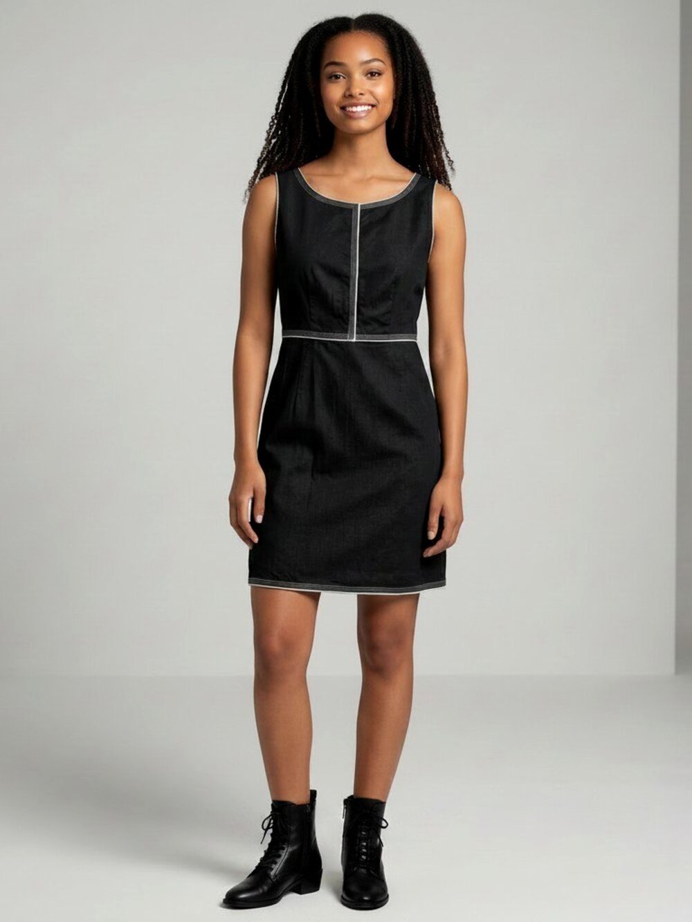 Moschino Cheap and Chic Black Dress Size 8 Sleeveless Minimalist Contrast Stitch
